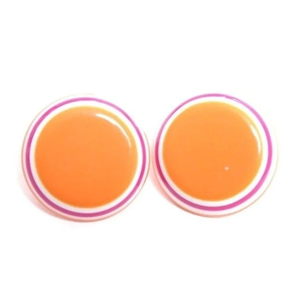 Vintage‎ Orange, White and Pink Striped Edge Round Lucite 29mm Pierced Earrings